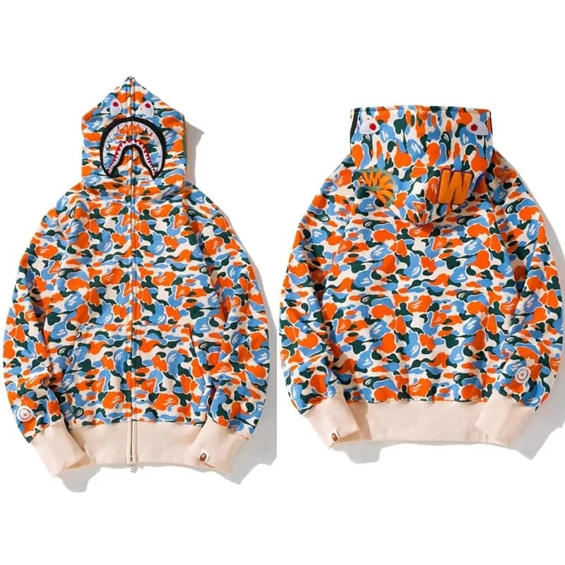 APE Shark Mouth Camo Hoodie Loose Cardigan Unisex Spring Autumn Jacket Style 22