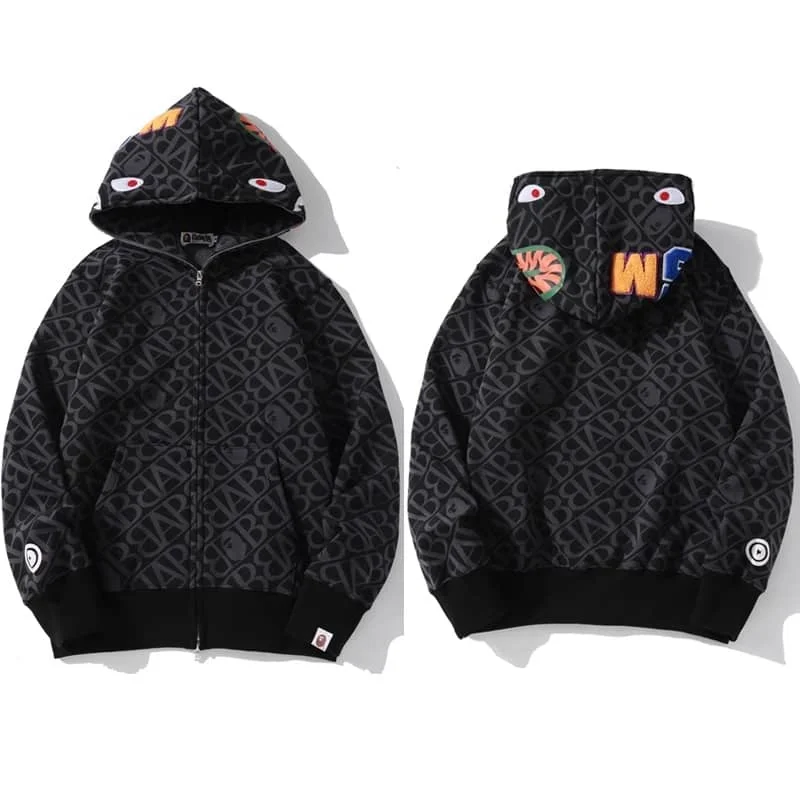 APE Shark Mouth Camo Hoodie Loose Cardigan Unisex Spring Autumn Jacket Style 23