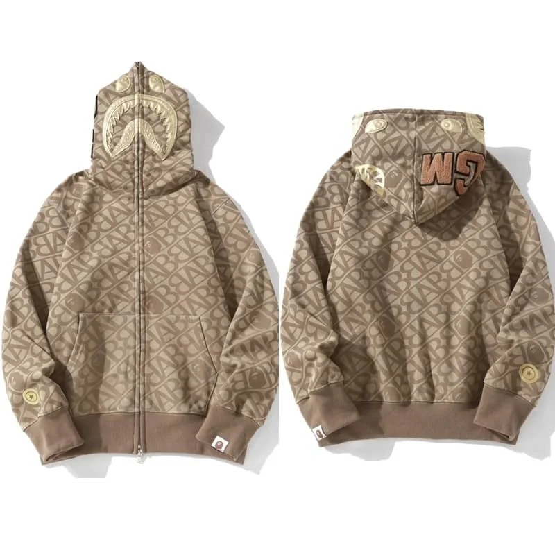 APE Shark Mouth Camo Hoodie Loose Cardigan Unisex Spring Autumn Jacket Style 24