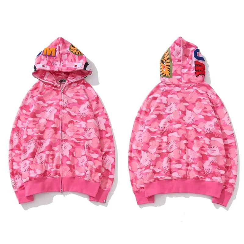 APE Shark Mouth Camo Hoodie Loose Cardigan Unisex Spring Autumn Jacket Style 26