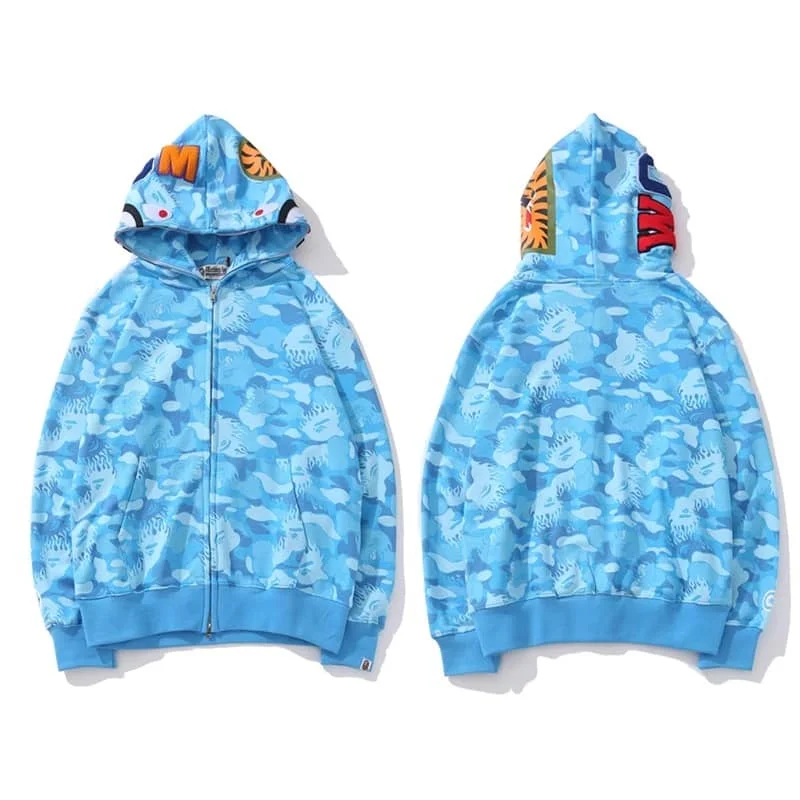 APE Shark Mouth Camo Hoodie Loose Cardigan Unisex Spring Autumn Jacket Style 27