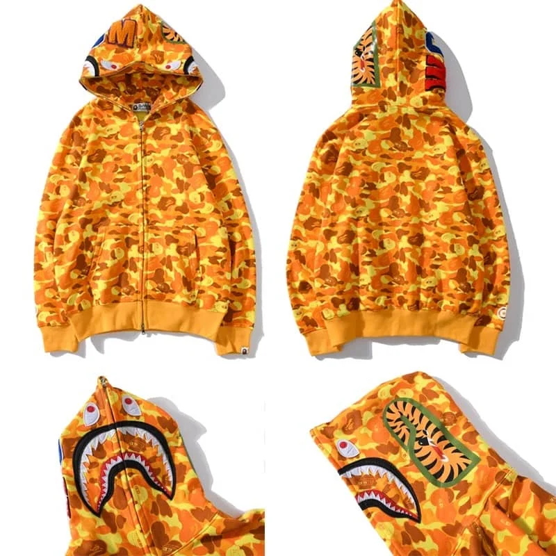 APE Shark Mouth Camo Hoodie Loose Cardigan Unisex Spring Autumn Jacket Style 28