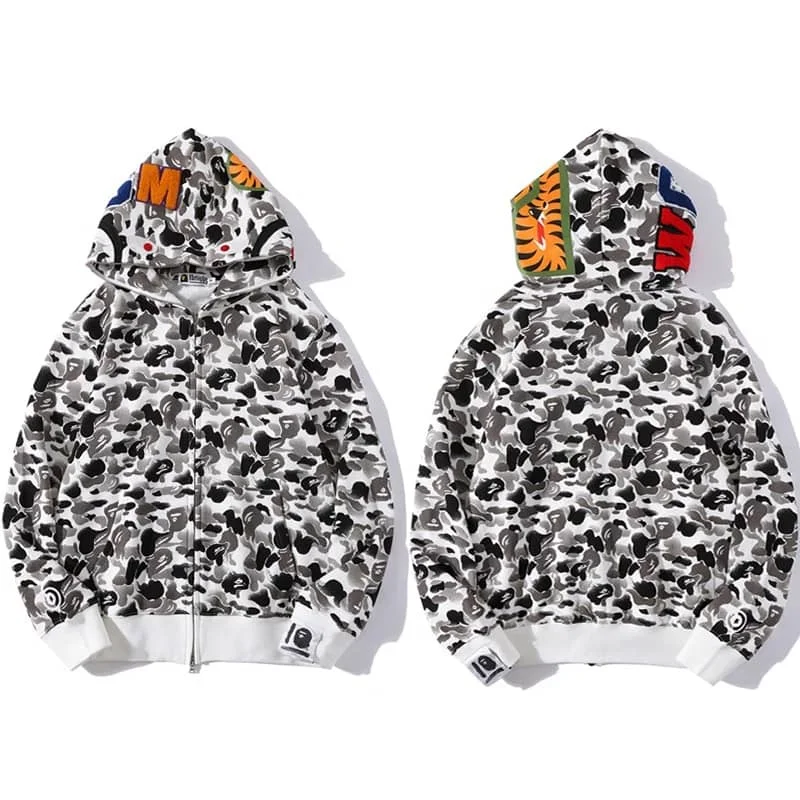 APE Shark Mouth Camo Hoodie Loose Cardigan Unisex Spring Autumn Jacket Style 30