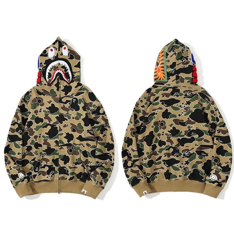 APE Shark Mouth Camo Hoodie Loose Cardigan Unisex Spring Autumn Jacket Style 5