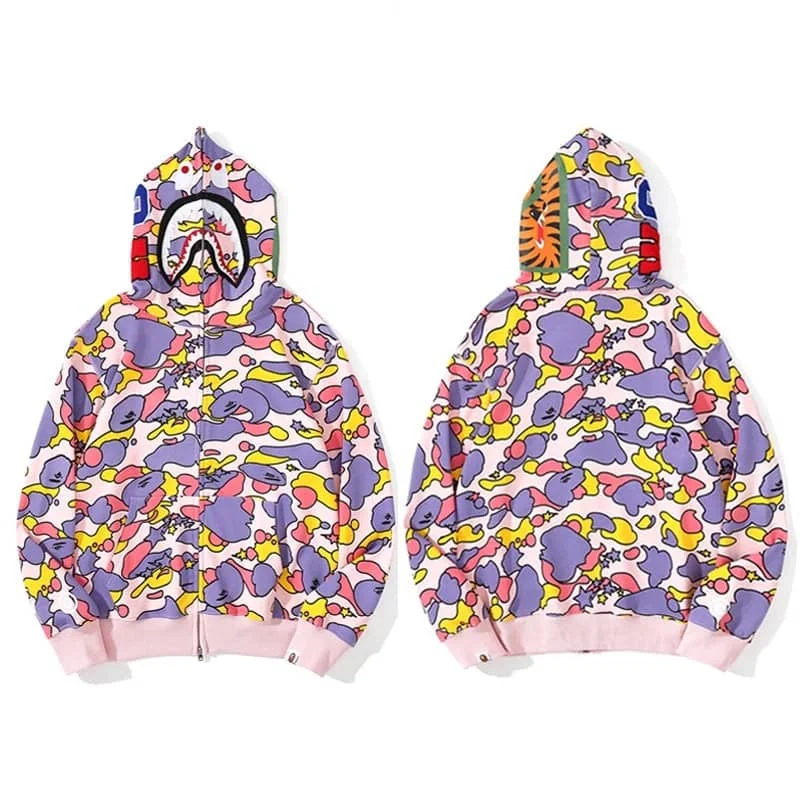 APE Shark Mouth Camo Hoodie Loose Cardigan Unisex Spring Autumn Jacket Style 6