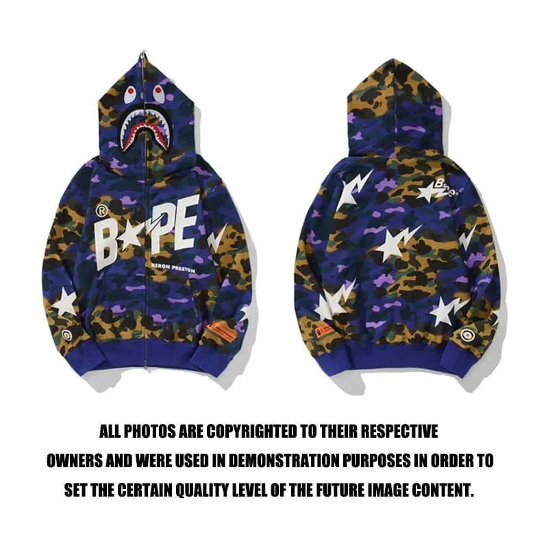 APE Shark Mouth Camo Hoodie Loose Cardigan Unisex Spring Autumn Jacket Style 9