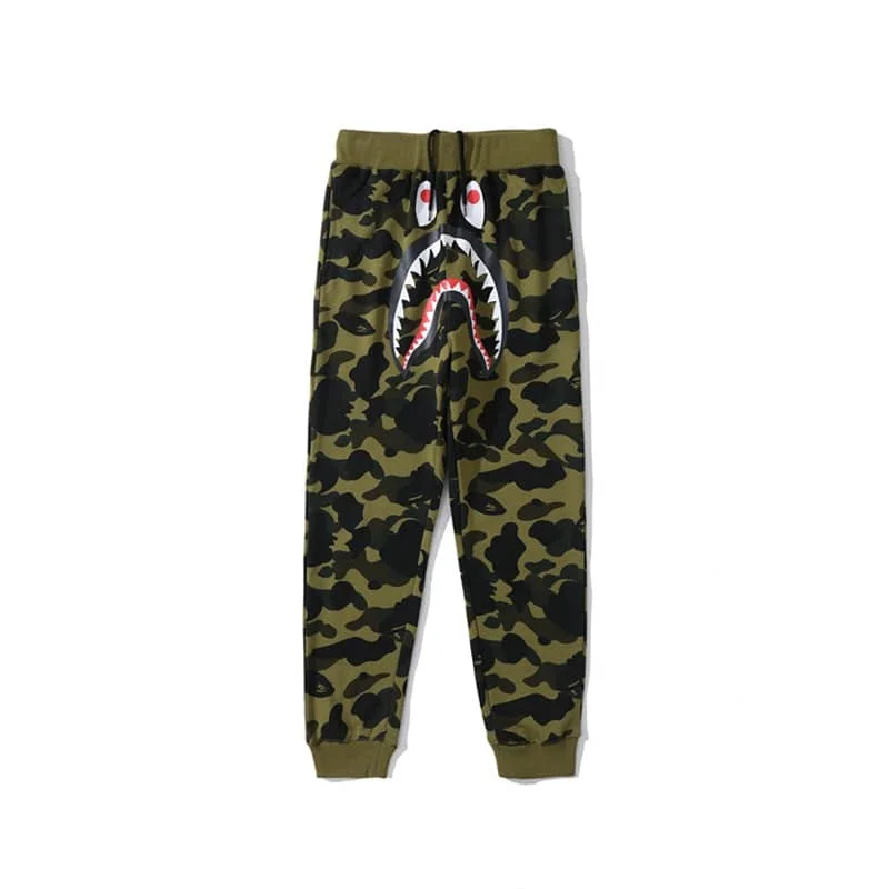 APE Shark Mouth Camo Long Pants Cotton Fleece Unisex Spring Autumn Casual