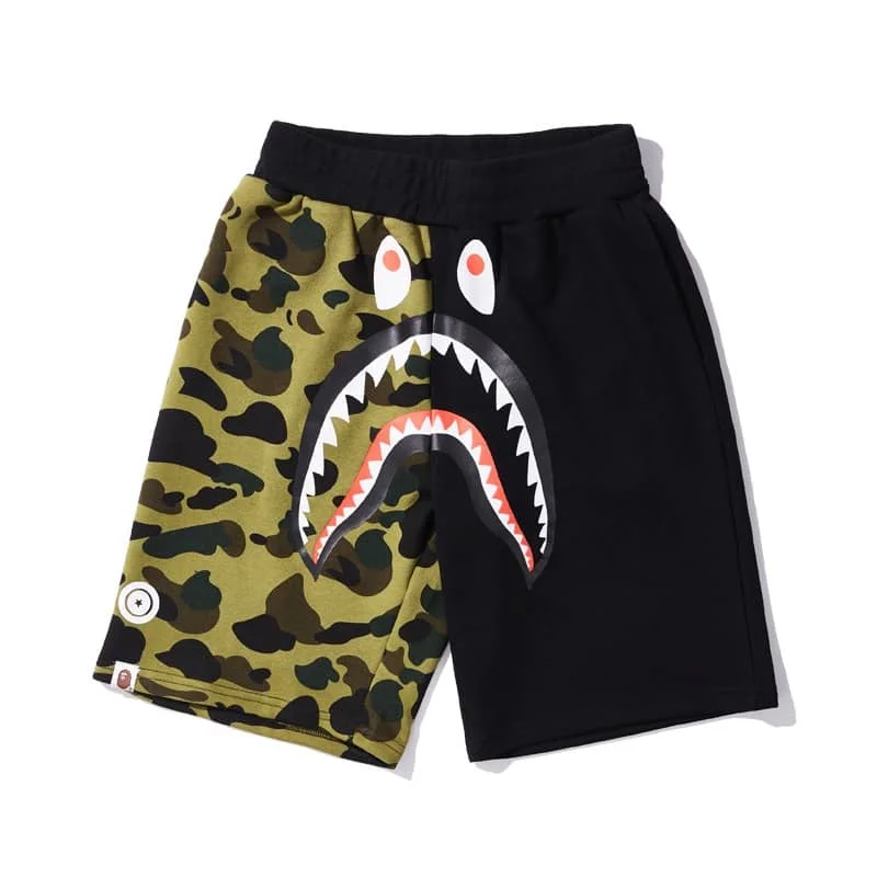 APE Shark Mouth Street Camo Hip to Hop Shorts Couple Loose Terry Unisex Style 1