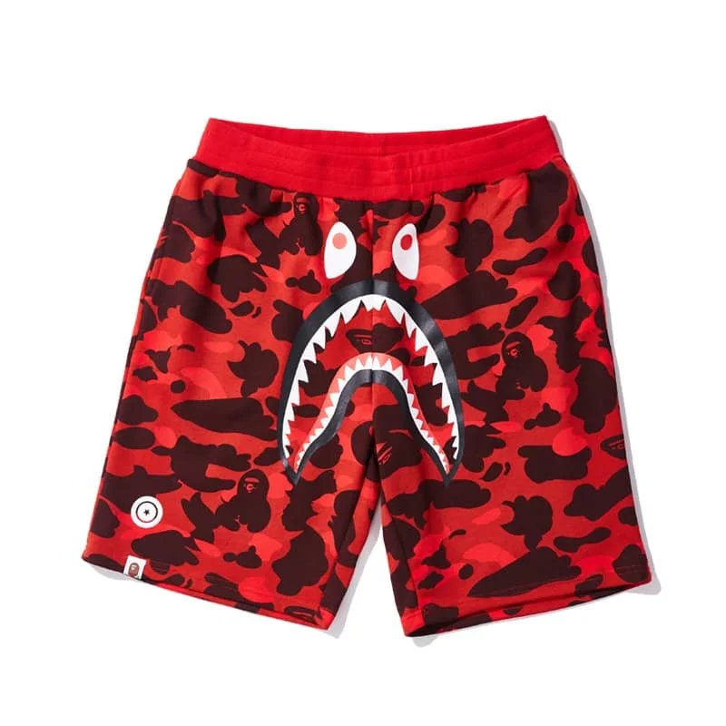 APE Shark Mouth Street Camo Hip to Hop Shorts Couple Loose Terry Unisex Style 14