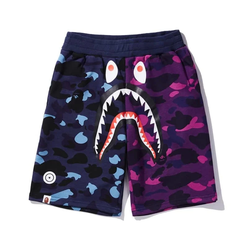 APE Shark Mouth Street Camo Hip to Hop Shorts Couple Loose Terry Unisex Style 2