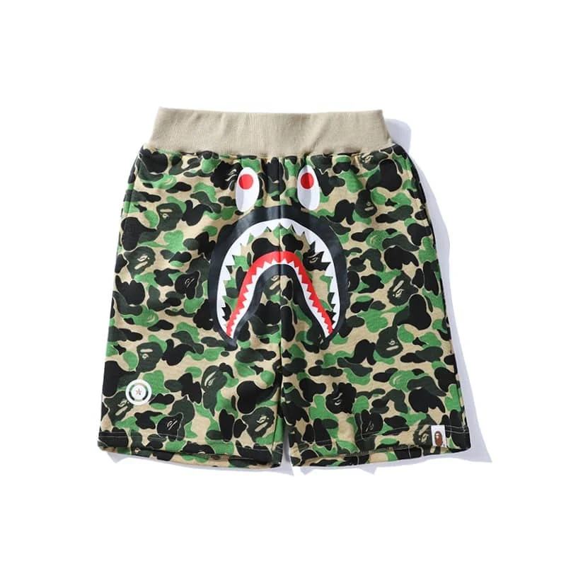 APE Shark Mouth Street Camo Hip to Hop Shorts Couple Loose Terry Unisex Style 9