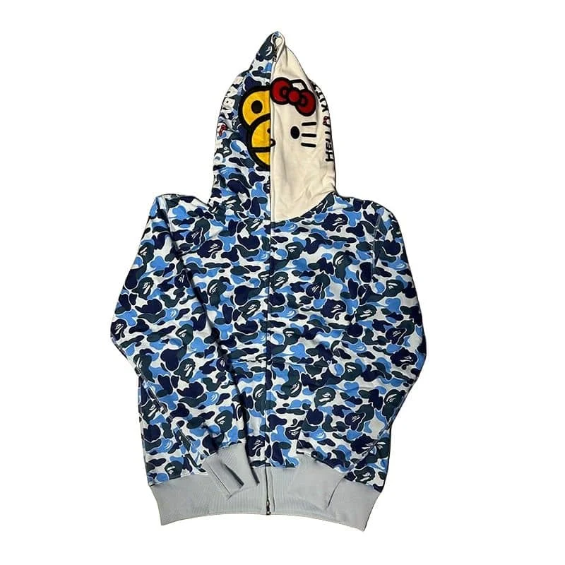 APE Shark Mouth WGM Camo Hoodie Unisex Fleece Cardigan Autumn Winter Style 5
