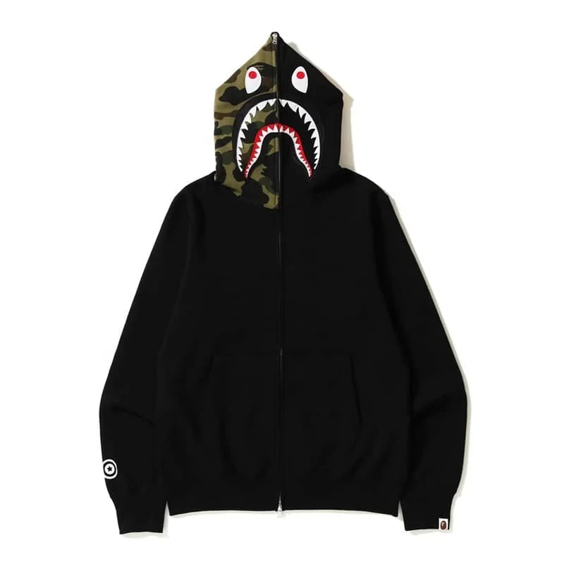 APE Shark Mouth WGM Camo Hoodie Unisex Fleece Cardigan Autumn Winter