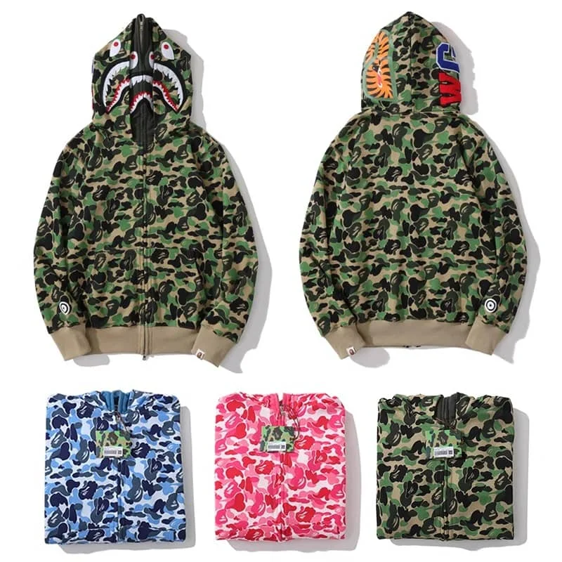 APE Shark Tiger Glow Star Loose Hoodie Unisex Open Jacket Style 1