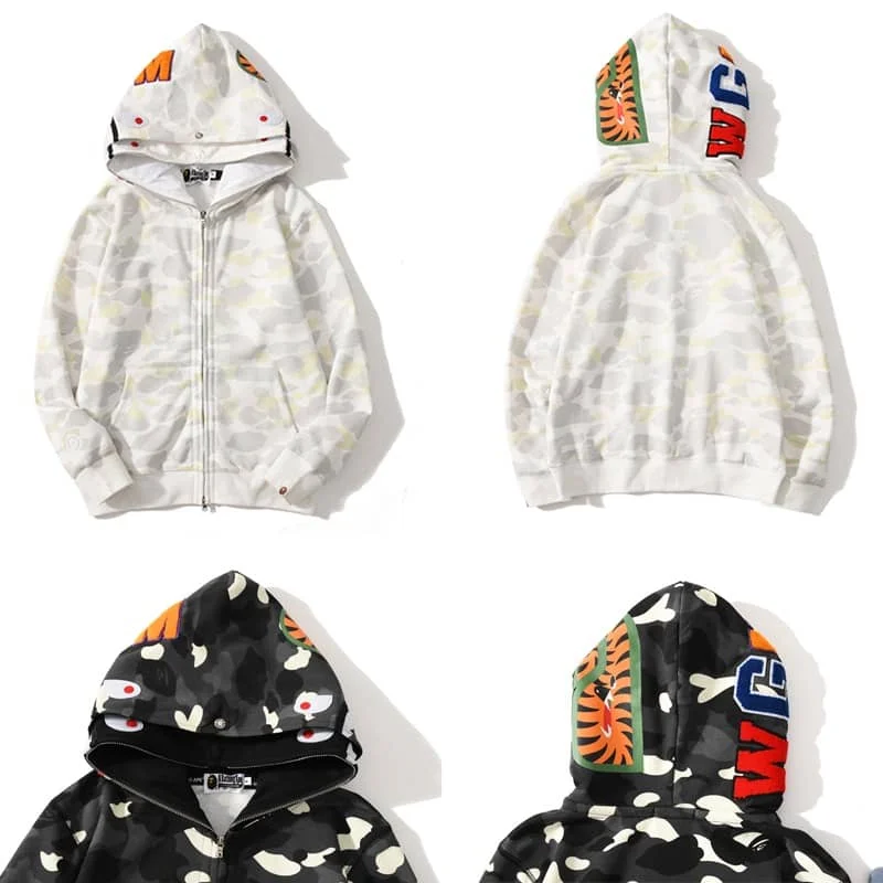 APE Shark Tiger Glow Star Loose Hoodie Unisex Open Jacket Style 15