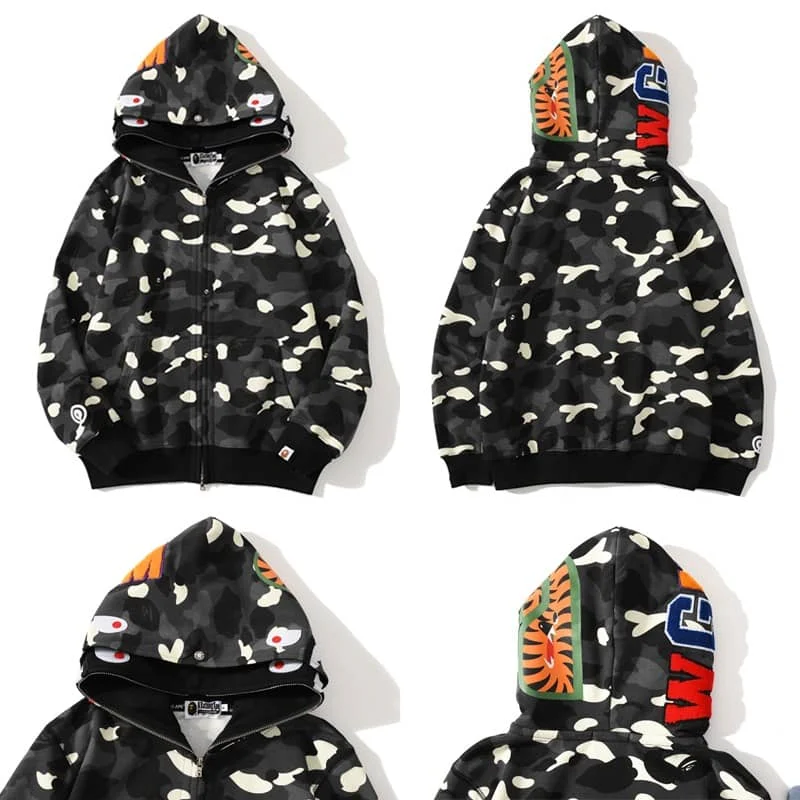 APE Shark Tiger Glow Star Loose Hoodie Unisex Open Jacket Style 16