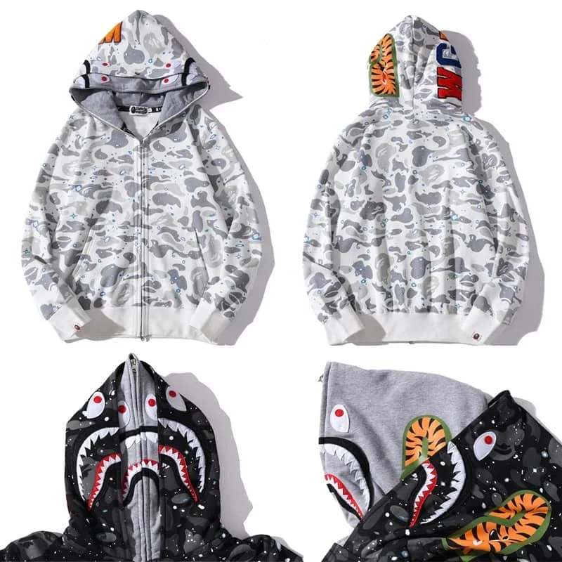 APE Shark Tiger Glow Star Loose Hoodie Unisex Open Jacket Style 17