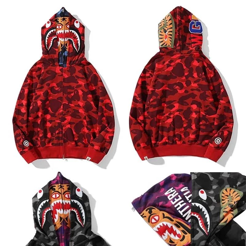 APE Shark Tiger Glow Star Loose Hoodie Unisex Open Jacket Style 2