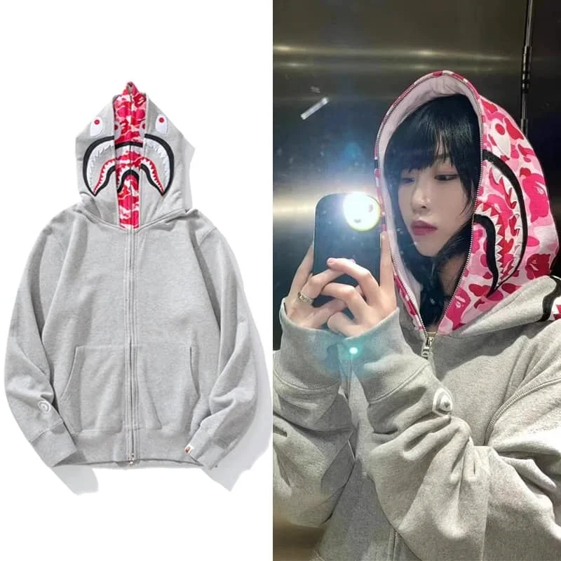 APE Shark Tiger Glow Star Loose Hoodie Unisex Open Jacket Style 4