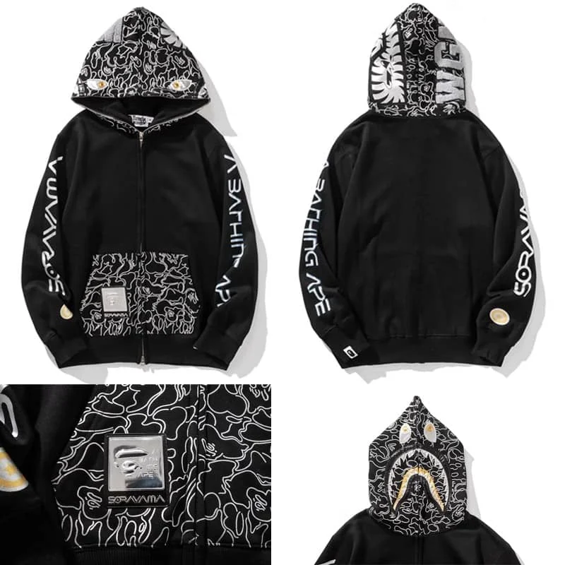 APE Shark Tiger Glow Star Loose Hoodie Unisex Open Jacket Style 5