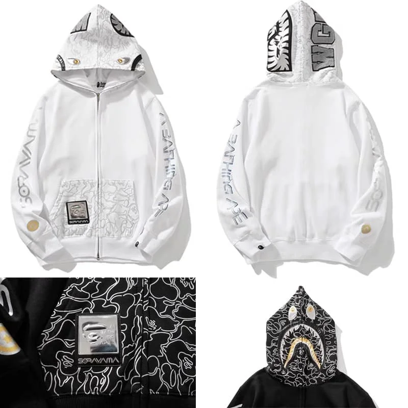 APE Shark Tiger Glow Star Loose Hoodie Unisex Open Jacket Style 6