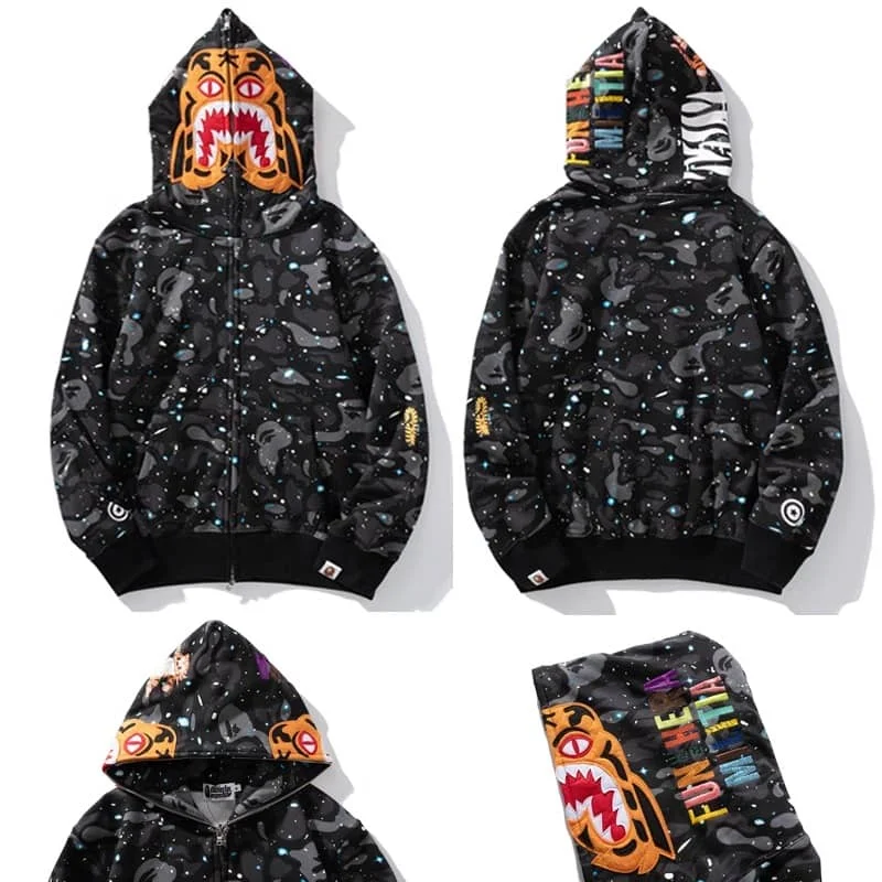 APE Shark Tiger Glow Star Loose Hoodie Unisex Open Jacket Style 7