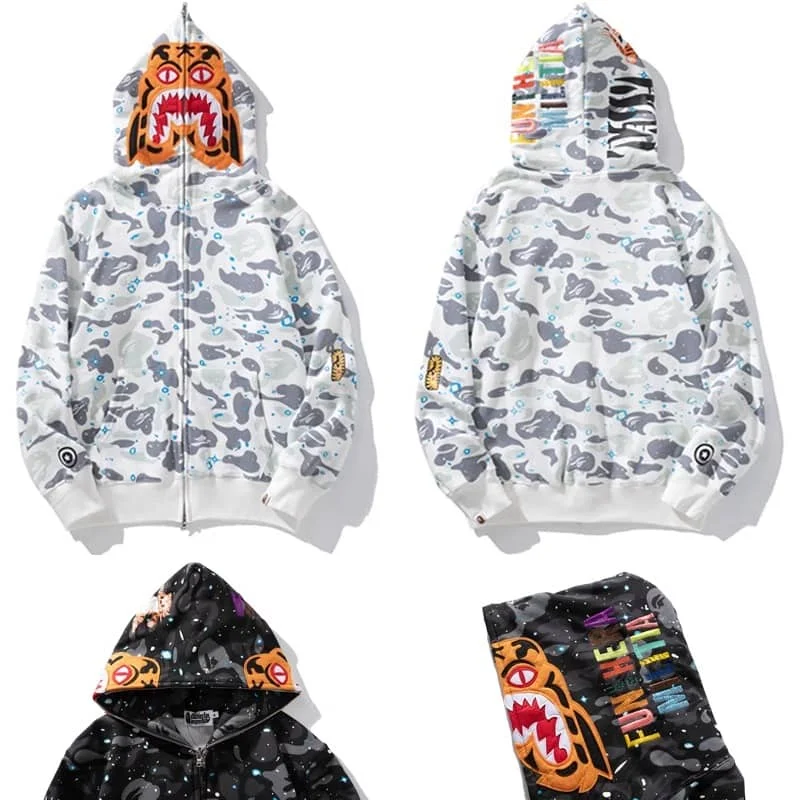 APE Shark Tiger Glow Star Loose Hoodie Unisex Open Jacket Style 8