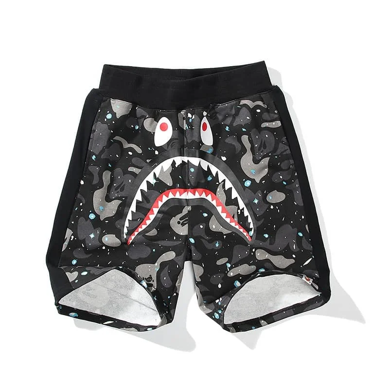 APE Side Shark Mouth Camo Patch Casual Shorts Loose Terry Unisex Style 6