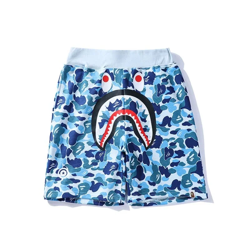 APE Side Shark Mouth Camo Patch Casual Shorts Loose Terry Unisex Style 8