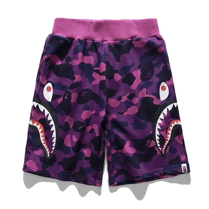 APE Side Shark Mouth Camo Print Casual Shorts Loose Terry Unisex Style 1