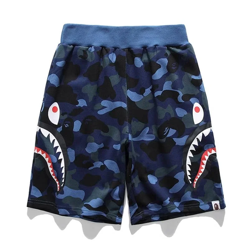 APE Side Shark Mouth Camo Print Casual Shorts Loose Terry Unisex Style 3