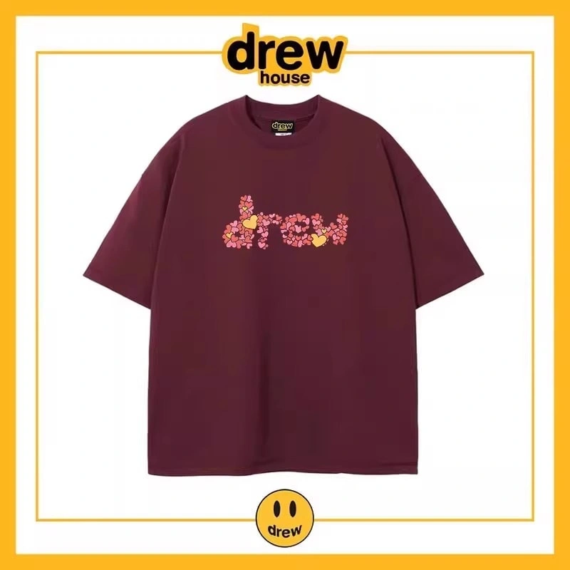 Drew Heart Print Short Sleeve T-Shirt Unisex Cotton Casual Top Style 9