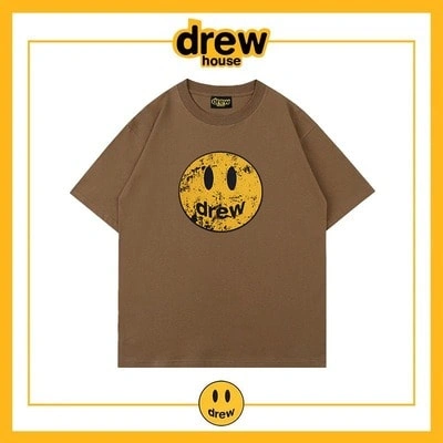 Drew House Distressed Smiley Short Sleeve T-Shirt Unisex Cotton Top Style 5