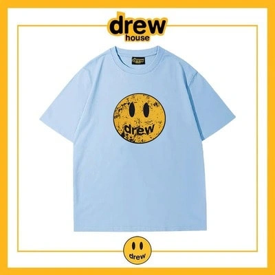 Drew House Distressed Smiley Short Sleeve T-Shirt Unisex Cotton Top Style 9
