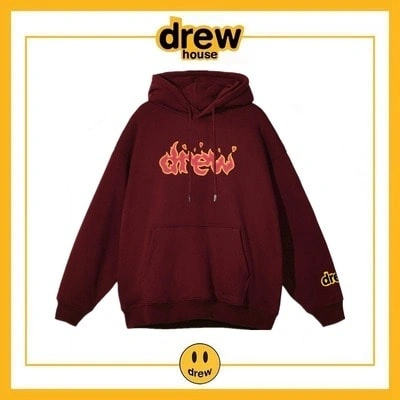 Drew House Flame Print Hoodie Unisex Cotton Fleece Jacket Style 4