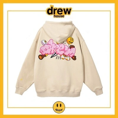Drew House Unisex Fleece Hoodie Cotton Loose Style 1