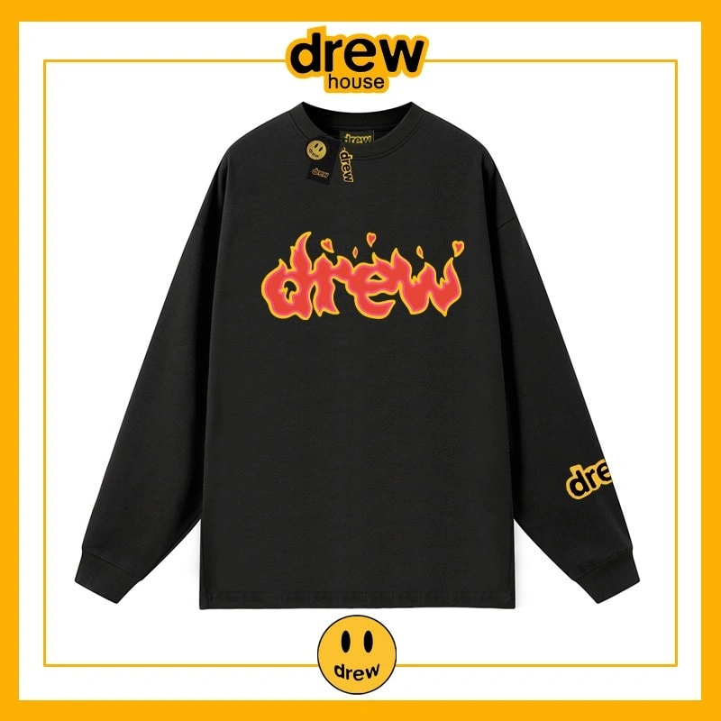Drew Long Sleeve T-Shirt Cotton Loose Base Layer Unisex Student Style 1