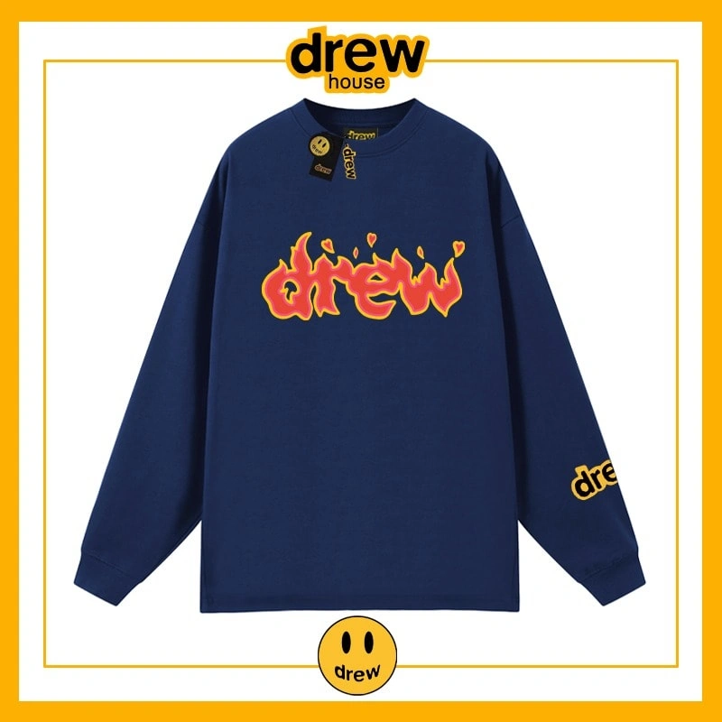 Drew Long Sleeve T-Shirt Cotton Loose Base Layer Unisex Student Style 2