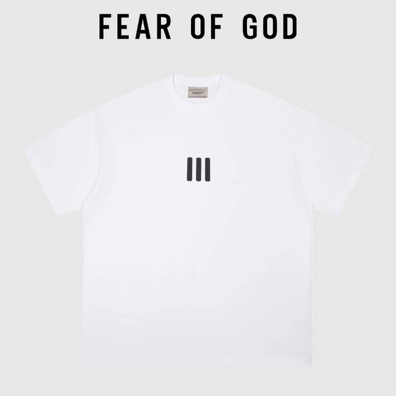 FOG Co branded Triple Stripe Flocked Short Sleeve T-Shirt Streetwear Cotton Loose Style 1