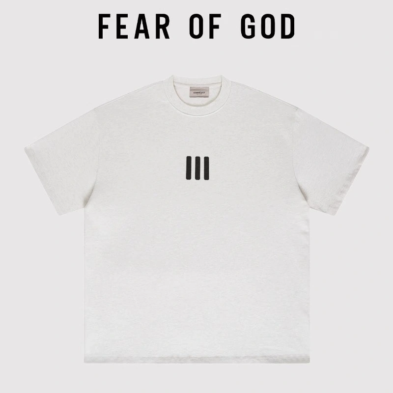 FOG Co branded Triple Stripe Flocked Short Sleeve T-Shirt Streetwear Cotton Loose Style 4