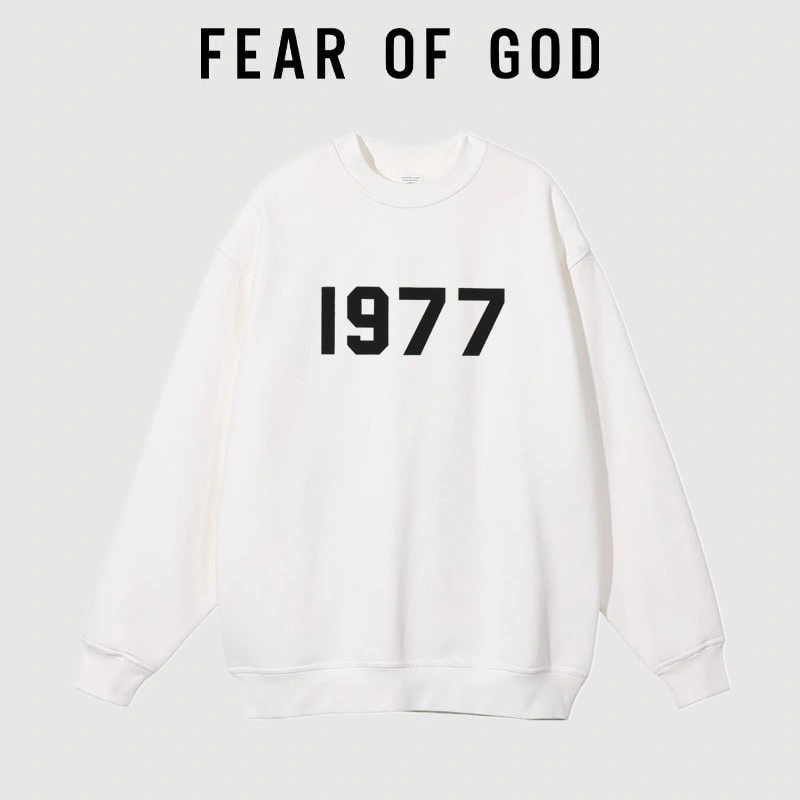 FOG Essentials 1977 Flocked Crew Neck Sweatshirt Unisex American Streetwear Jacket Style 3