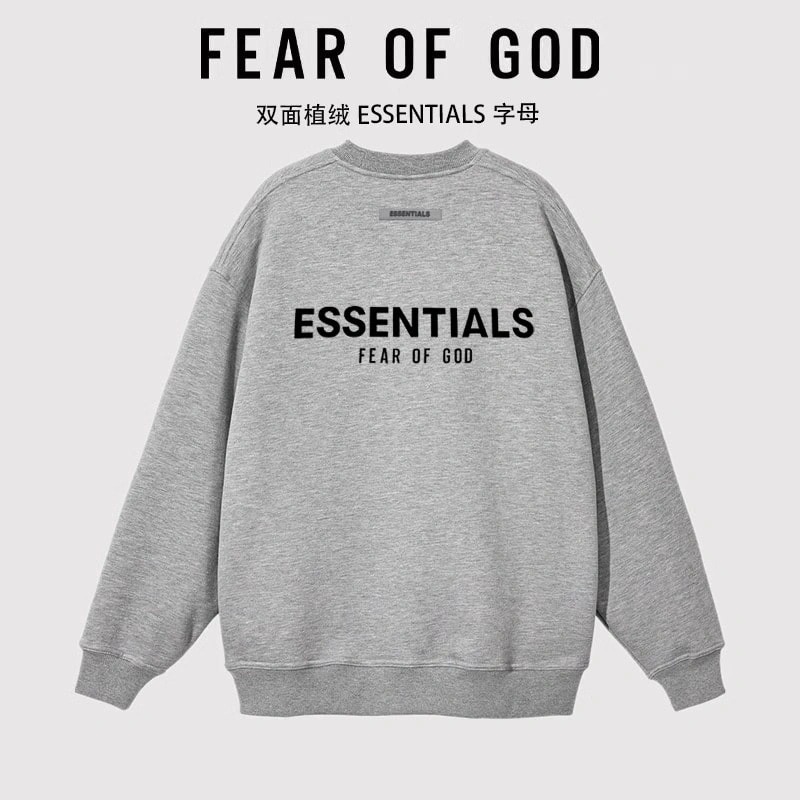 FOG Essentials Double Sided Flocked Letter Sweatshirt Unisex Streetwear Style 1