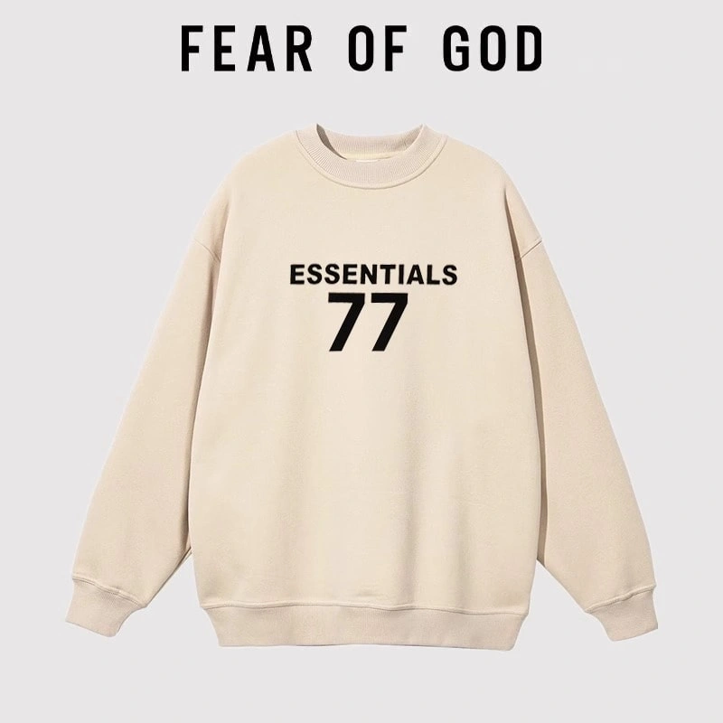 FOG Essentials Flocked 77 Letter Sweatshirt Loose Couple Streetwear Unisex Style 4
