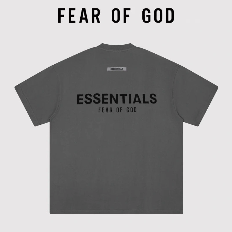 FOG Essentials Flocked Letter Round Neck Streetwear T-Shirt Unisex Style 1