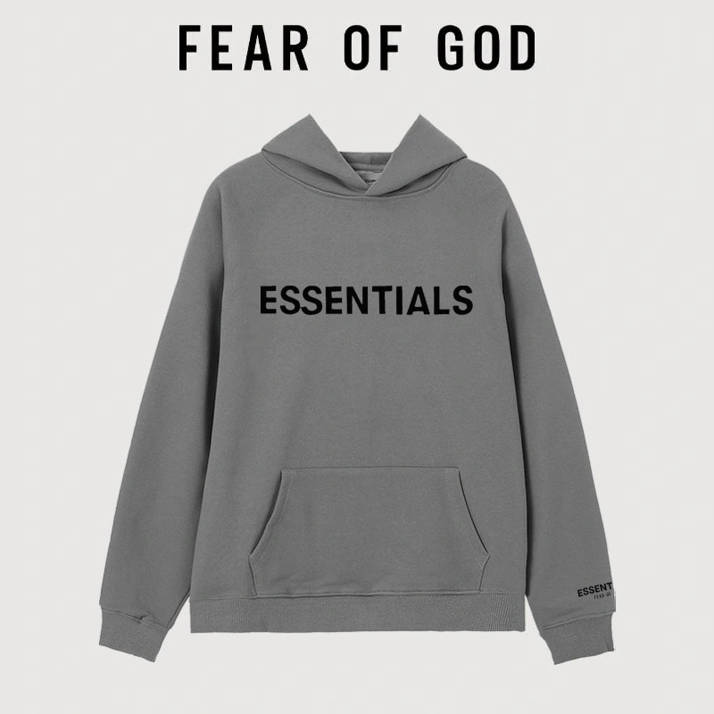 FOG Essentials Letter Hoodie Streetwear Loose Plush Jacket Unisex Style 1