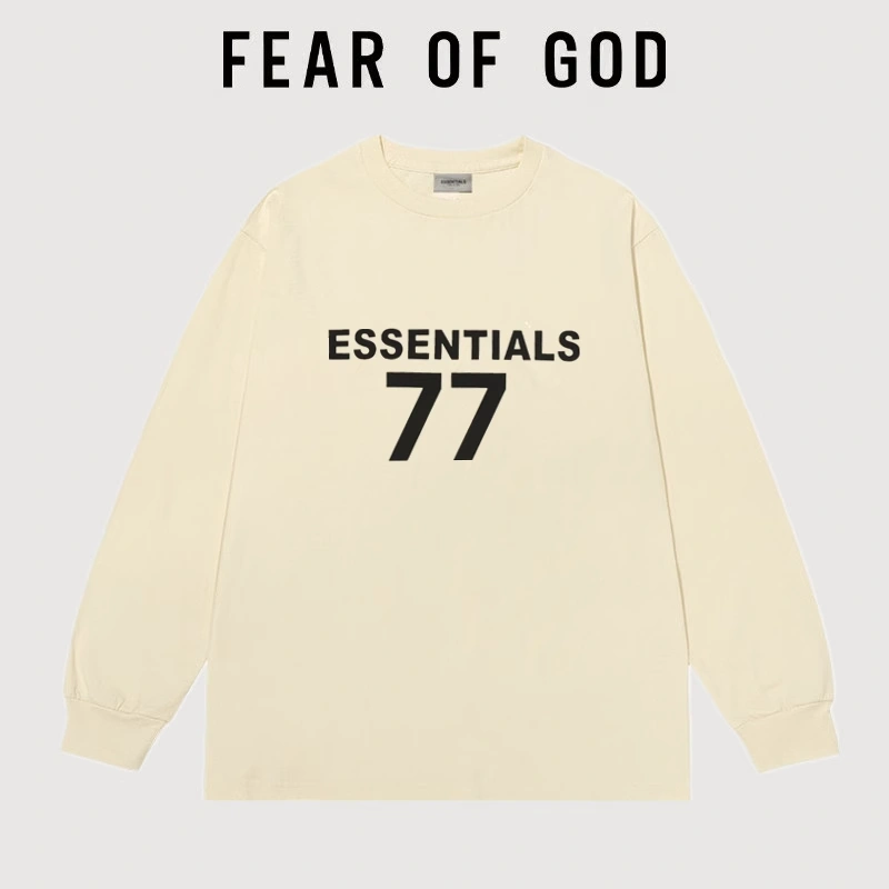 FOG Flocked Double 7 Essentials Letter Long Sleeve Streetwear T-Shirt Unisex Style 3