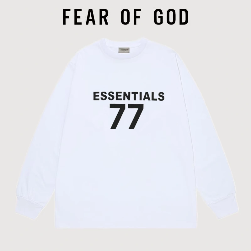 FOG Flocked Double 7 Essentials Letter Long Sleeve Streetwear T-Shirt Unisex Style 4