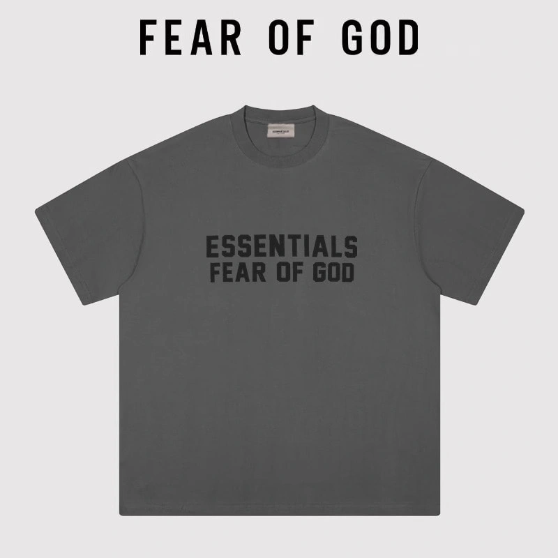 FOG Flocked Essentials Letter Short Sleeve American Oversized T-Shirt Unisex Style 1