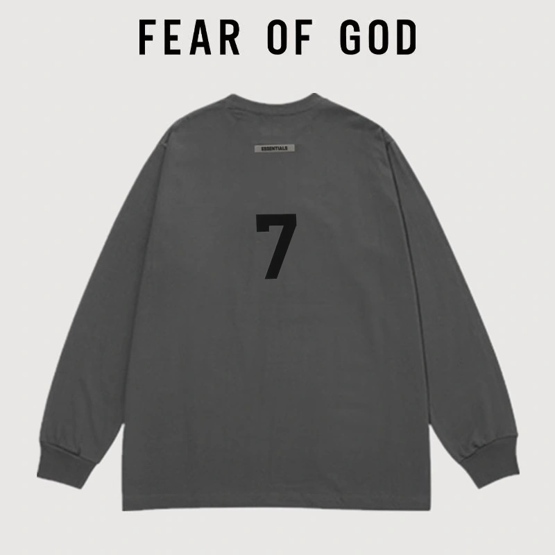FOG Flocked Number 7 Long Sleeve Streetwear Cotton T-Shirt Unisex Loose Autumn Style 2
