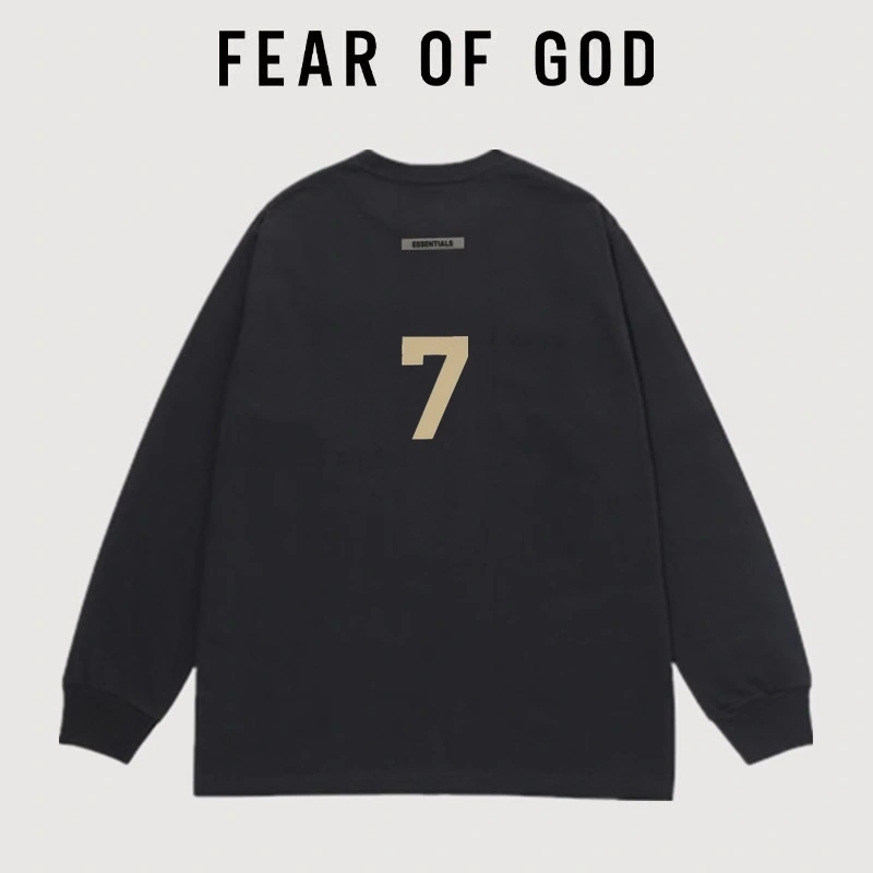 FOG Flocked Number 7 Long Sleeve Streetwear Cotton T-Shirt Unisex Loose Autumn